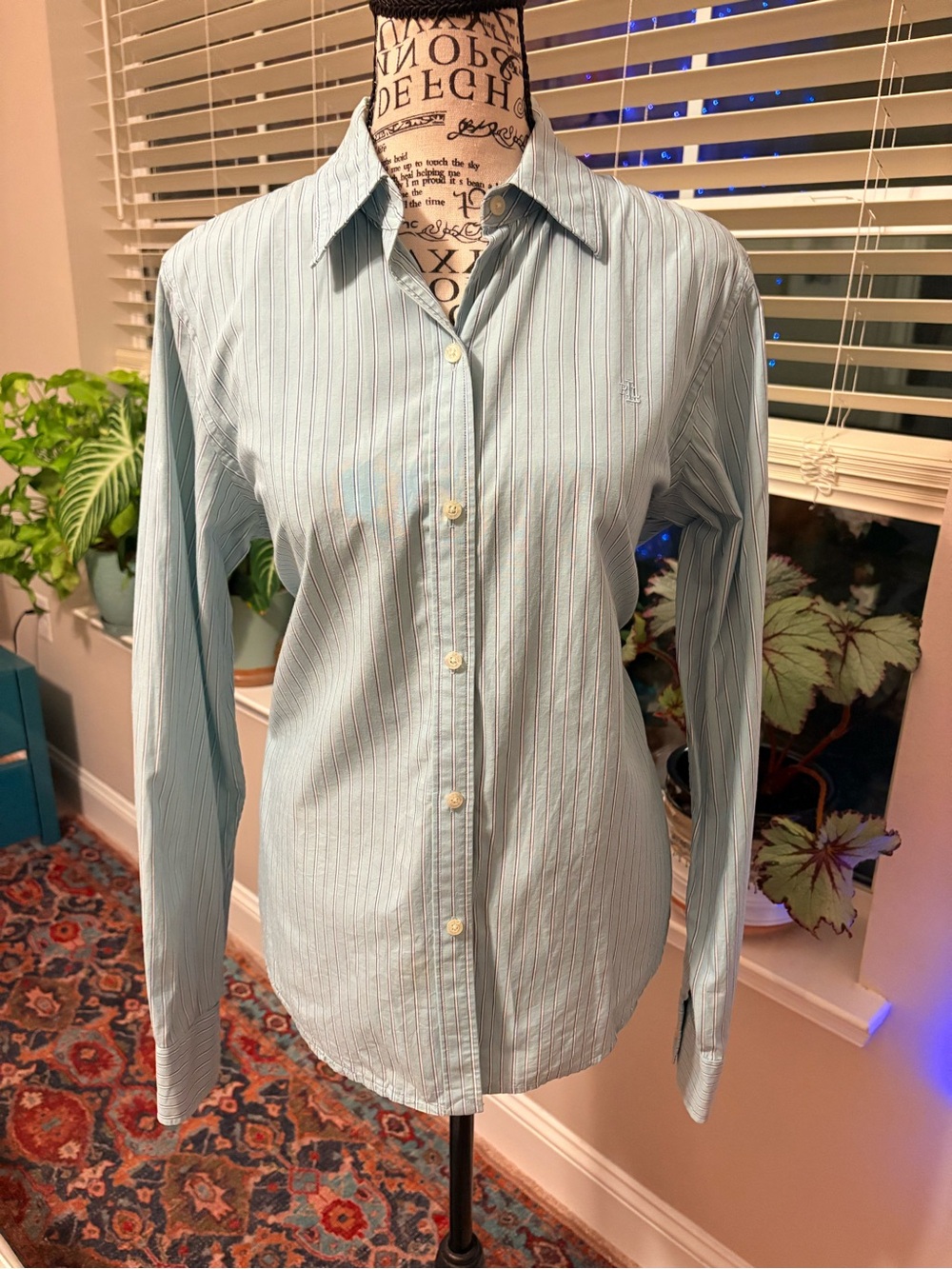 Ralph Lauren Light Blue Pinstripe Button up Shirt - Picture 3 of 6